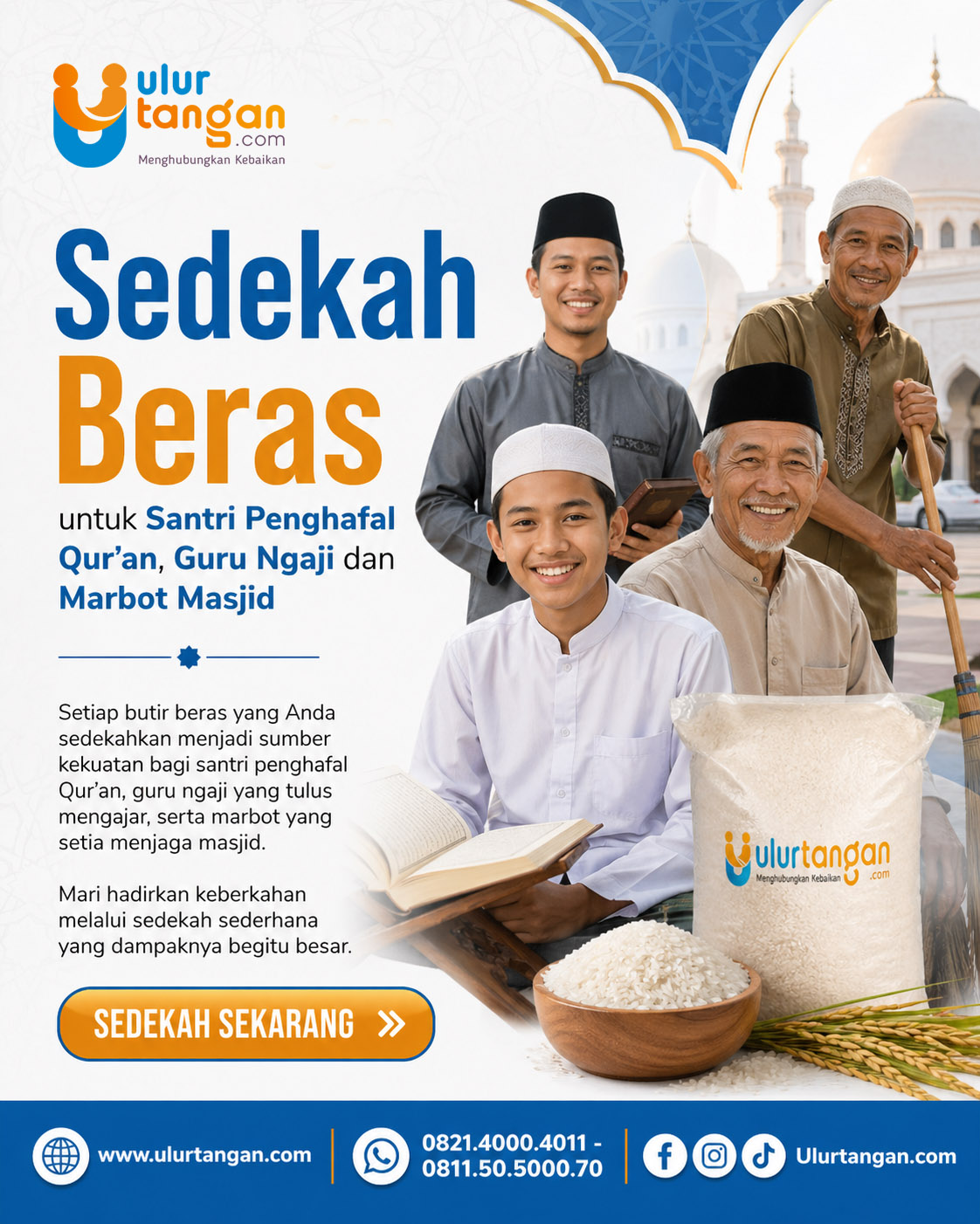 Sedekah Beras untuk Santri Penghafal Qur’an, Guru Ngaji dan Marbot Masjid Pembuka