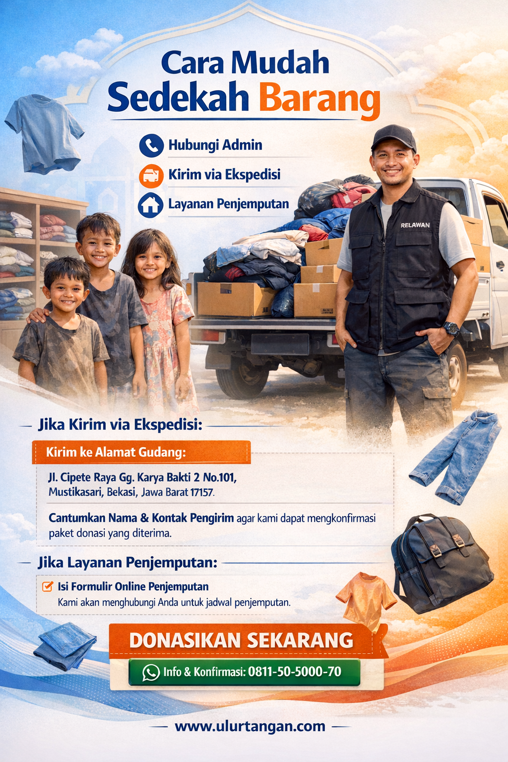 Tempat Donasi Baju Bekas, Sedekah Bisa Dijemput, Layanan Wilayah Jakarta, Bogor, Bekasi, Depok, Tangerang dan Karawang.