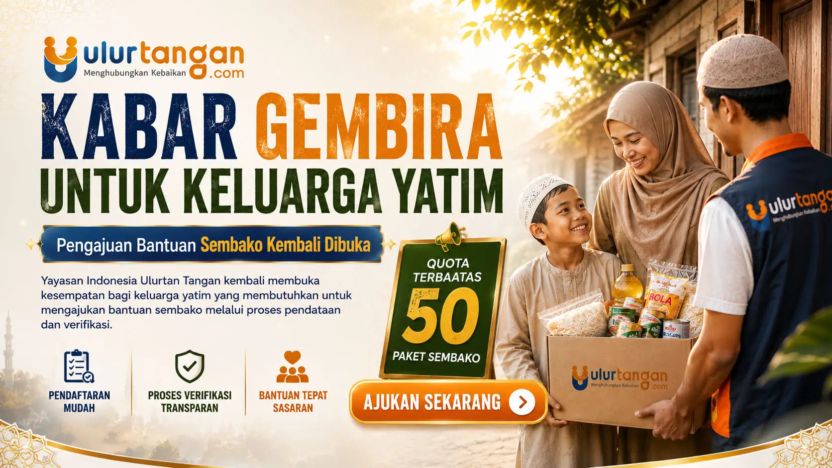 Kabar Gembira untuk Keluarga Yatim Bantuan Paket Sembako