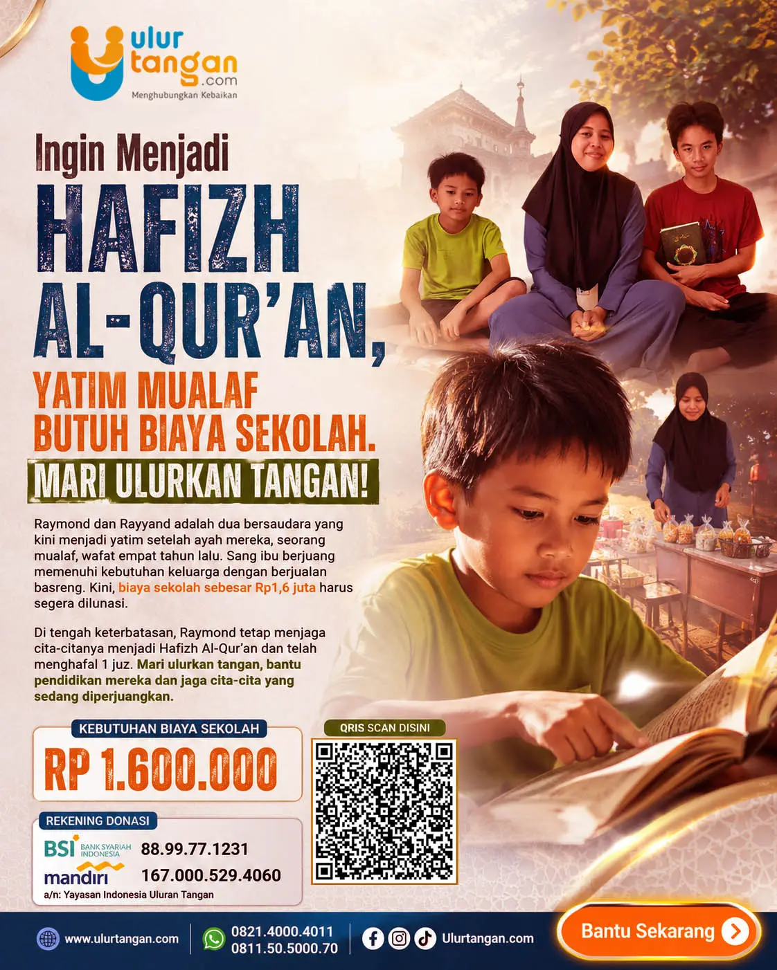 Ingin Menjadi Hafizh Al-Qur’an, Yatim Mualaf Butuh Biaya Sekolah. Mari Ulurkan Tangan!