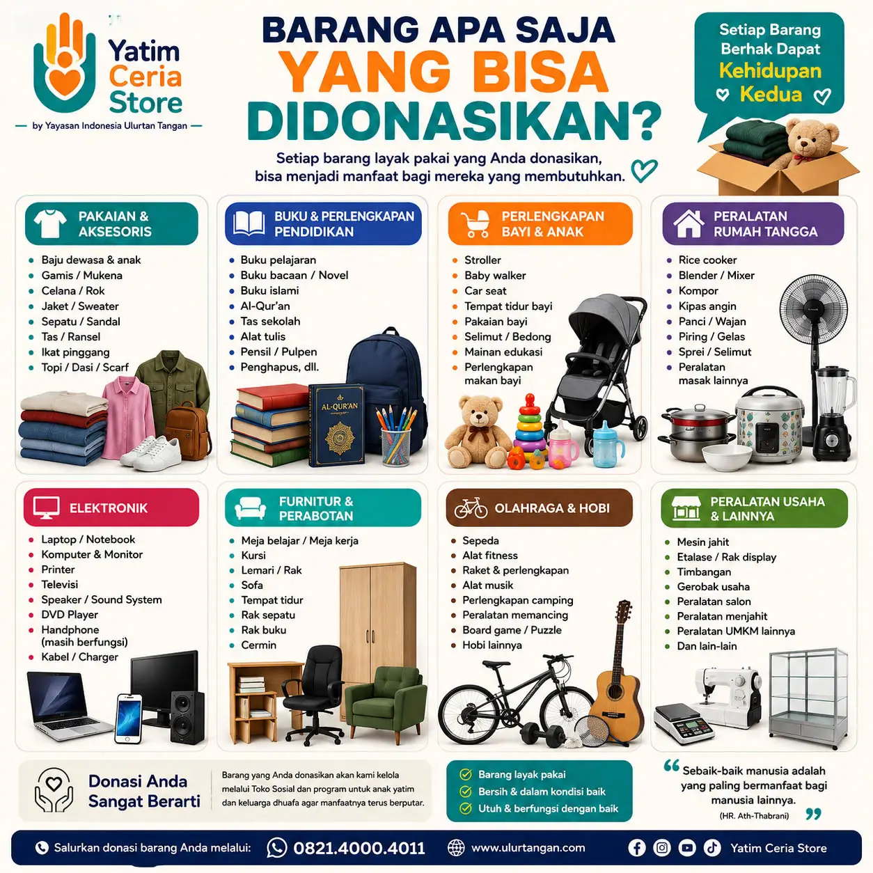 Yatim Ceria Store – Donasi Sedekah Barang yang Masih Layak untuk Dikelola Di Toko Sosial Demi Mendukung Kebutuhan Yatim & Dhuafa